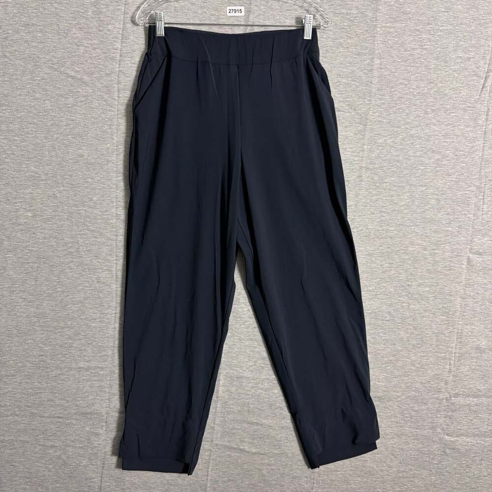 Aday Women's Size Large Navy High Rise Straight Leg Tech Silk Pull On Pants